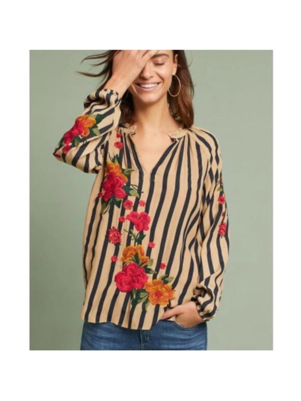 Anthropologie Akemi Embroidered Blouse